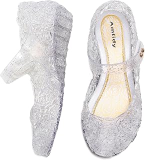 Amtidy Frozen Inspired Elsa Flats Mary Jane Dance Party Cosplay Shoes, Snow Queen Princess Birthday Sandals for Little Girls, Toddler