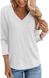 TICTICMIMI レディース Vネック 七分袖 トップス カジュアル Tシャツ ベーシック 夏 Tシャツ ルーズフィット プルオーバー チュニック