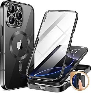 BERFY iPhone 16 Pro Max Magnetic Case, MagSafe Compatible, Built-in 9H Tempered Glass Screen Protector and Upgraded Camera Protection, Phone Case with