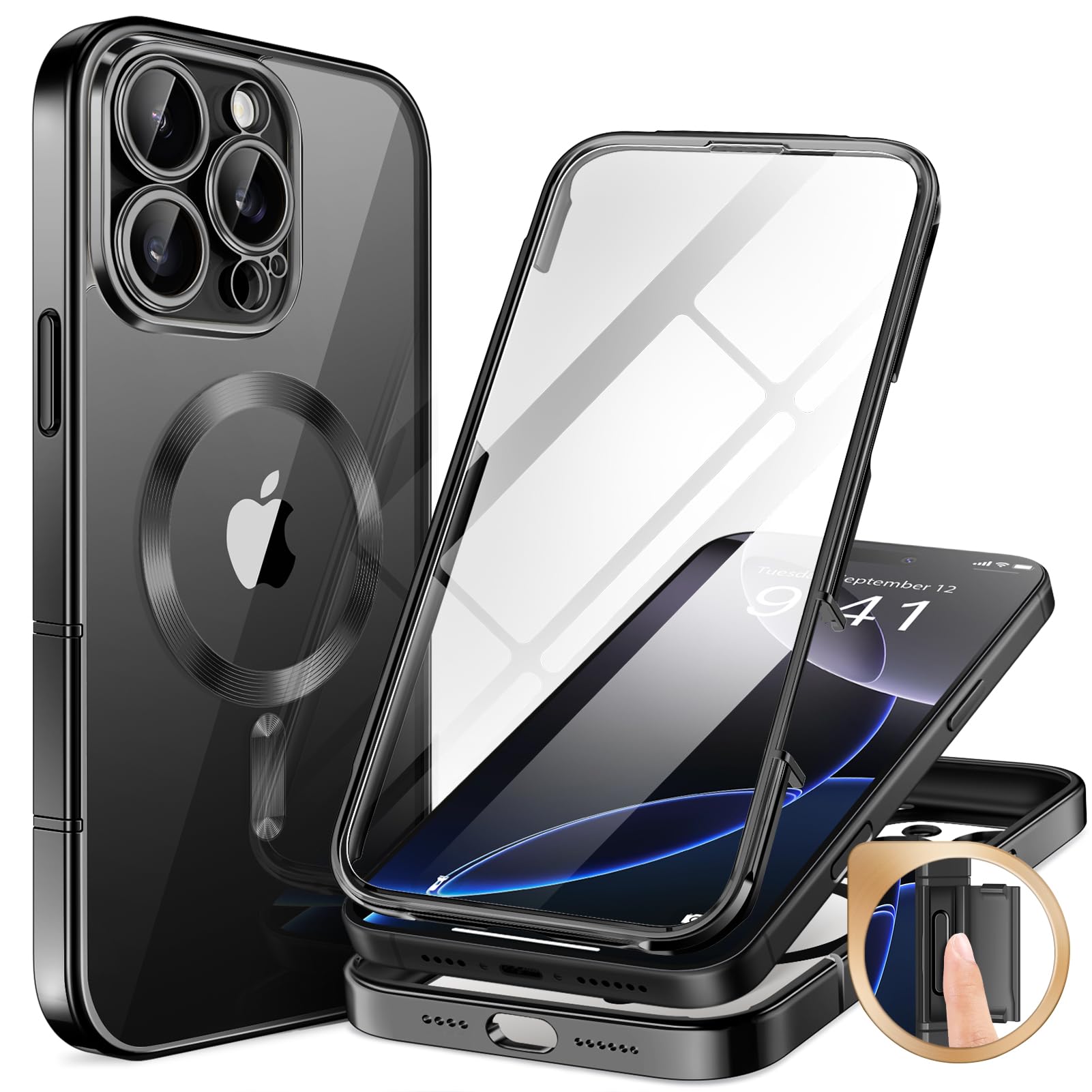 BERFY iPhone 16 Pro Max Magnetic Case, MagSafe Compatible, Built-in 9H Tempered 