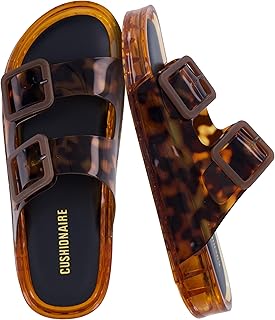 CUSHIONAIRE Pool Slippers for Women Water Resistant Double Buckle Adjustable Slip-On Ladies Sandals for Beach Shower Casual Wear