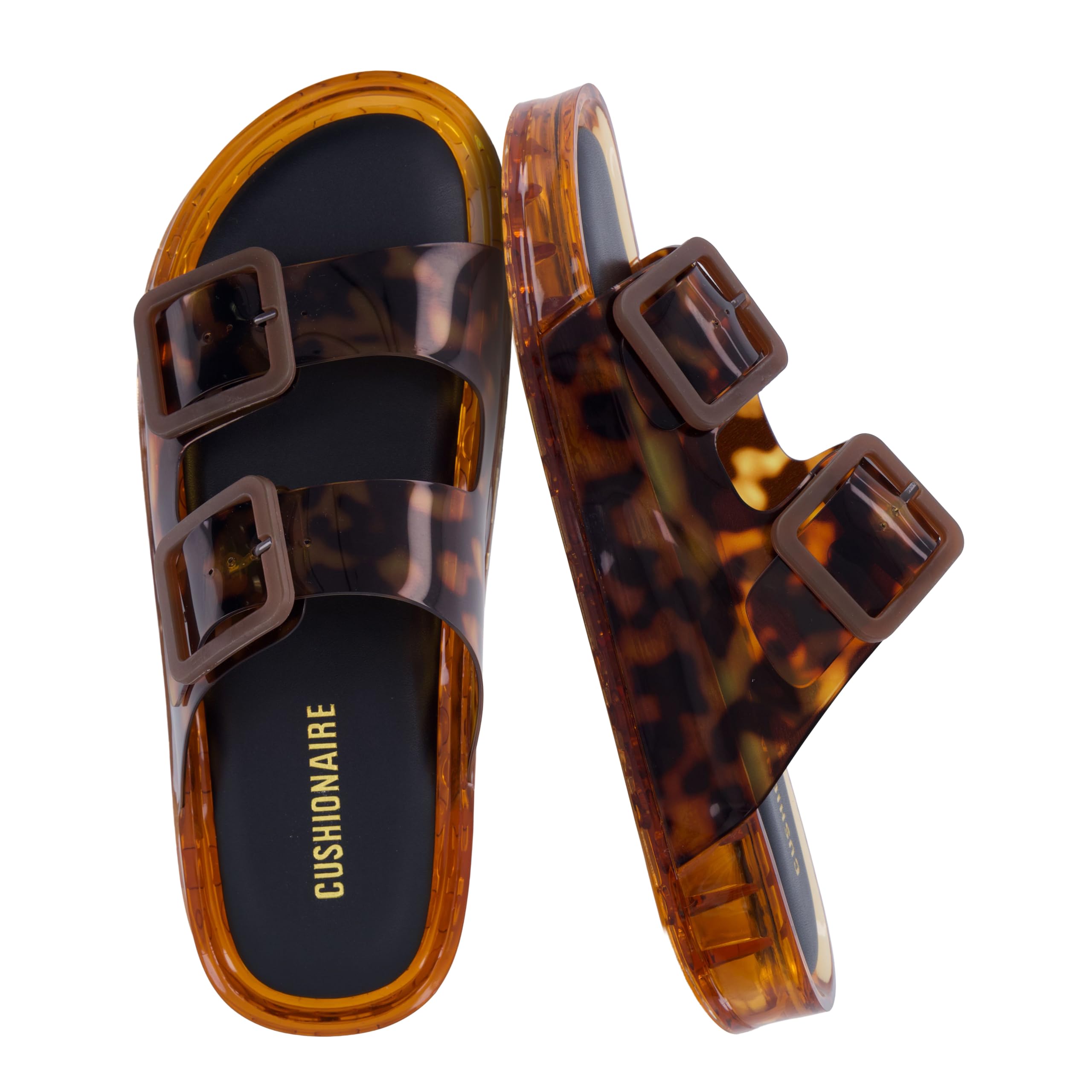 CUSHIONAIRE Pool Slippers for Women Water Resistant Double Buckle Adjustable Sli