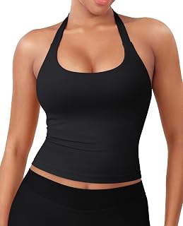 YEOREO SoftHue Women's Impact Halter Tank Top | Longline, Backless, Scoop Neck, Built-in Bra, Sports, Workout, Gym Crop Top