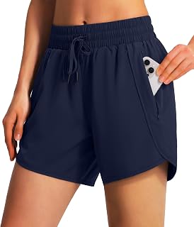 Ksmien Womens 5 inch Athletic Running Shorts Quick Dry Lightweight Zipper Pockets UPF 50+