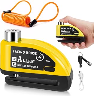Motorbike Disc Lock Motorcycle Lock, Rechargeable Alarm Disc Brake Lock | 110db High Security Anti Theft Brake Disc Lock with Reminder Cable, for Motorcycle Bike Moped Motocross