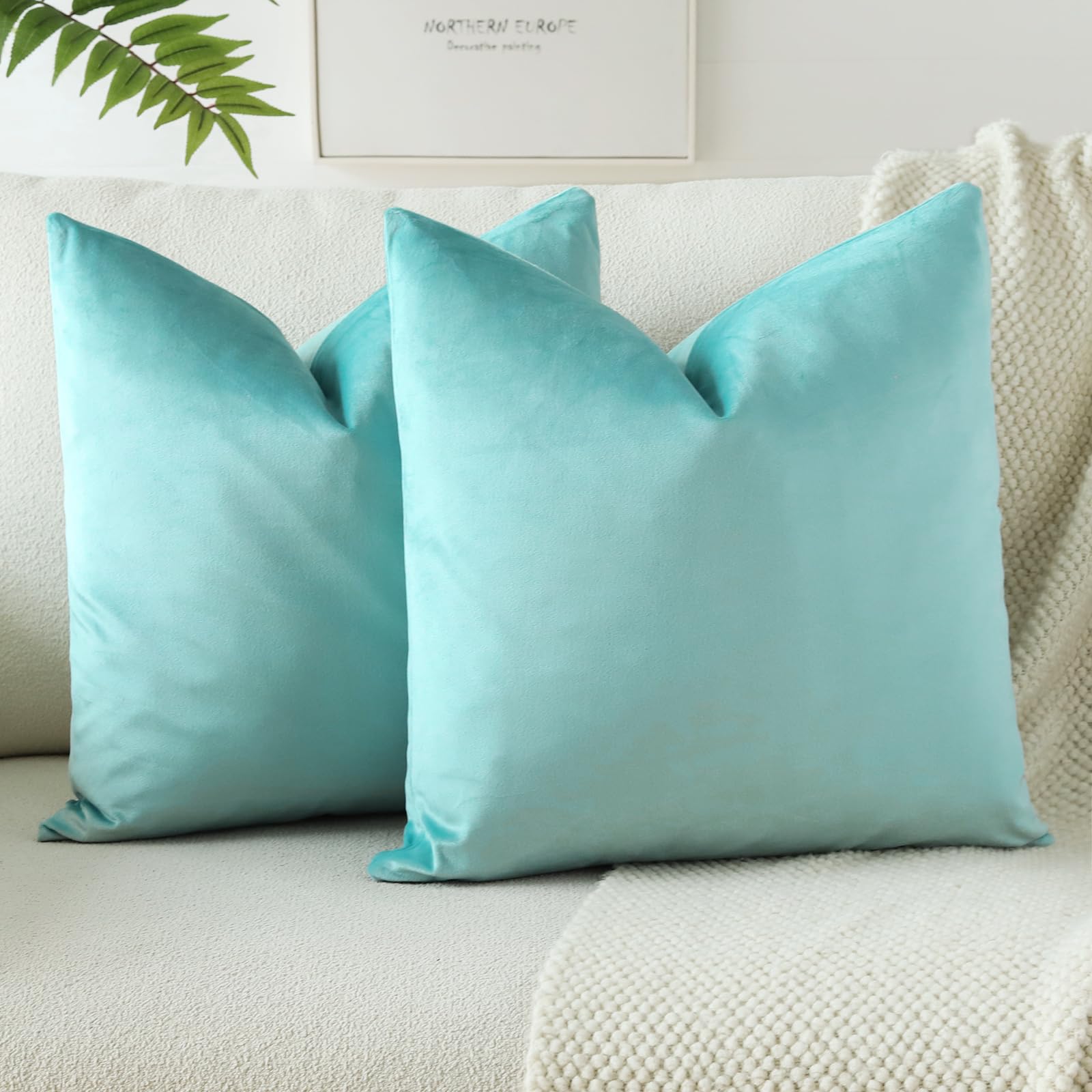 OTOSTAR Decorative Throw Pillow Covers Soft Velvet Solid Square Cushion Covers H