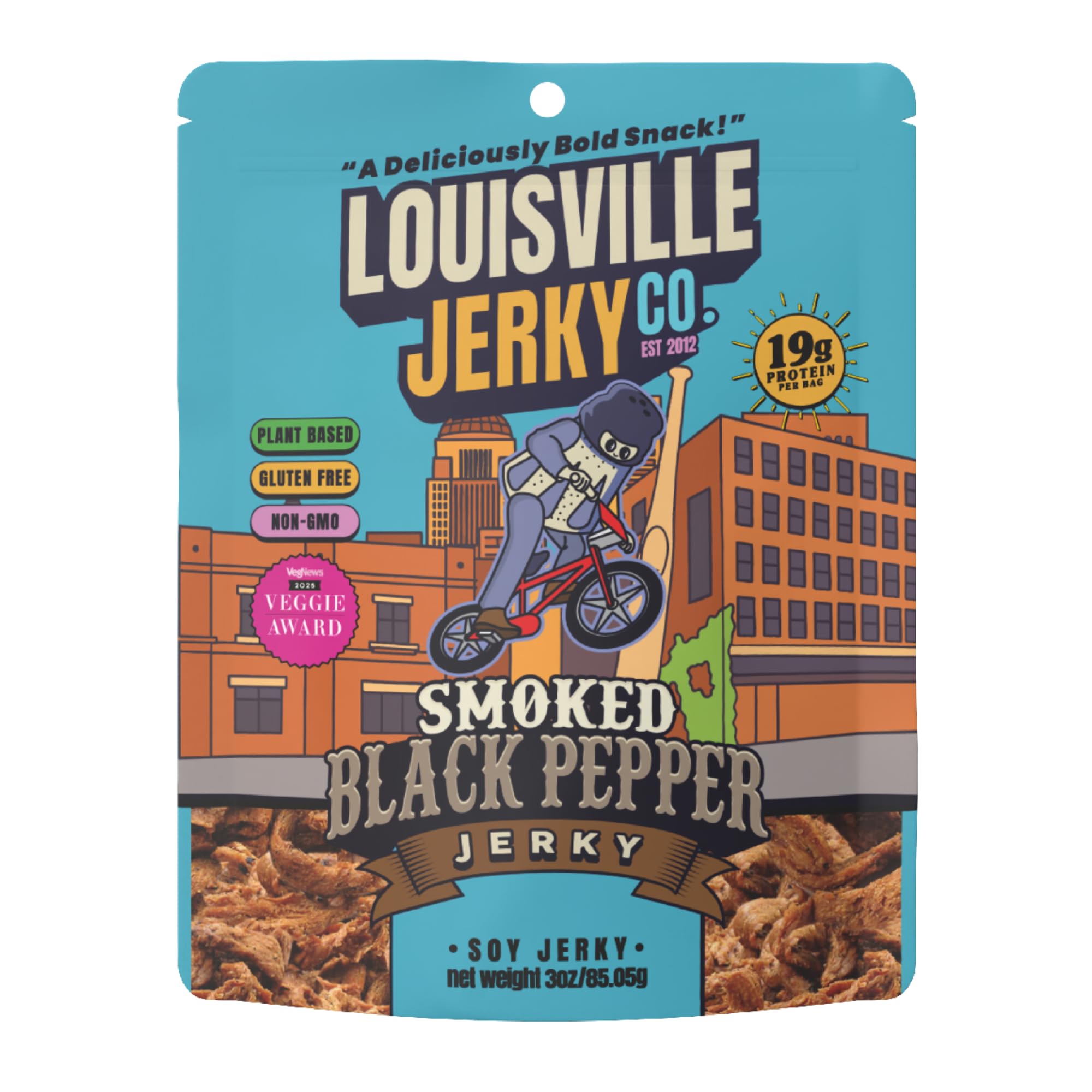Louisville Jerky Co. Smoked Black Pepper Vegan Jerky, 3 oz, 1-Pack | 5g Protein,