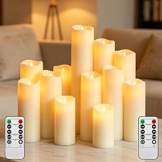 12 Pack Ivory Real Wax Flameless Candles, 3.5/4/5/6/7/8 Inch Gradient LED Taper Candles, Realistic Flickering Flame Battery Operated Candles with 2 Remote Controls for Home Wedding Holiday Decor