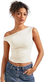 SUUKSESS Women Off Shoulder Tops Fitted Sleeveless Shirt Going Out Crop Top