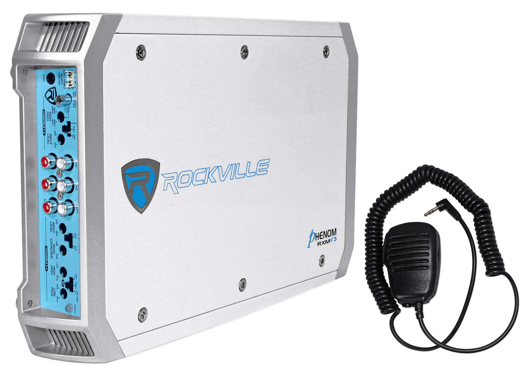 Rockville RXM-F3 1600W Marine Boat 4 Channel Amplifier with PA Microphone | 260W