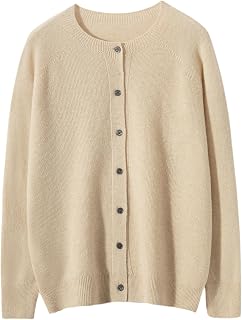 Women's 100% Merino Wool Crew Neck Cardigan Lightweight Sweaters