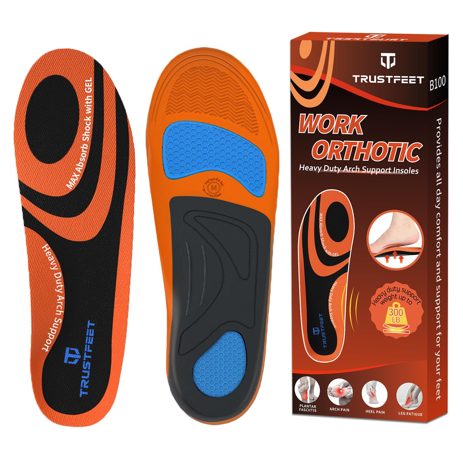Trustfeet Work Insoles for Standing All Day, Arch Support Work Orthotic Insoles 