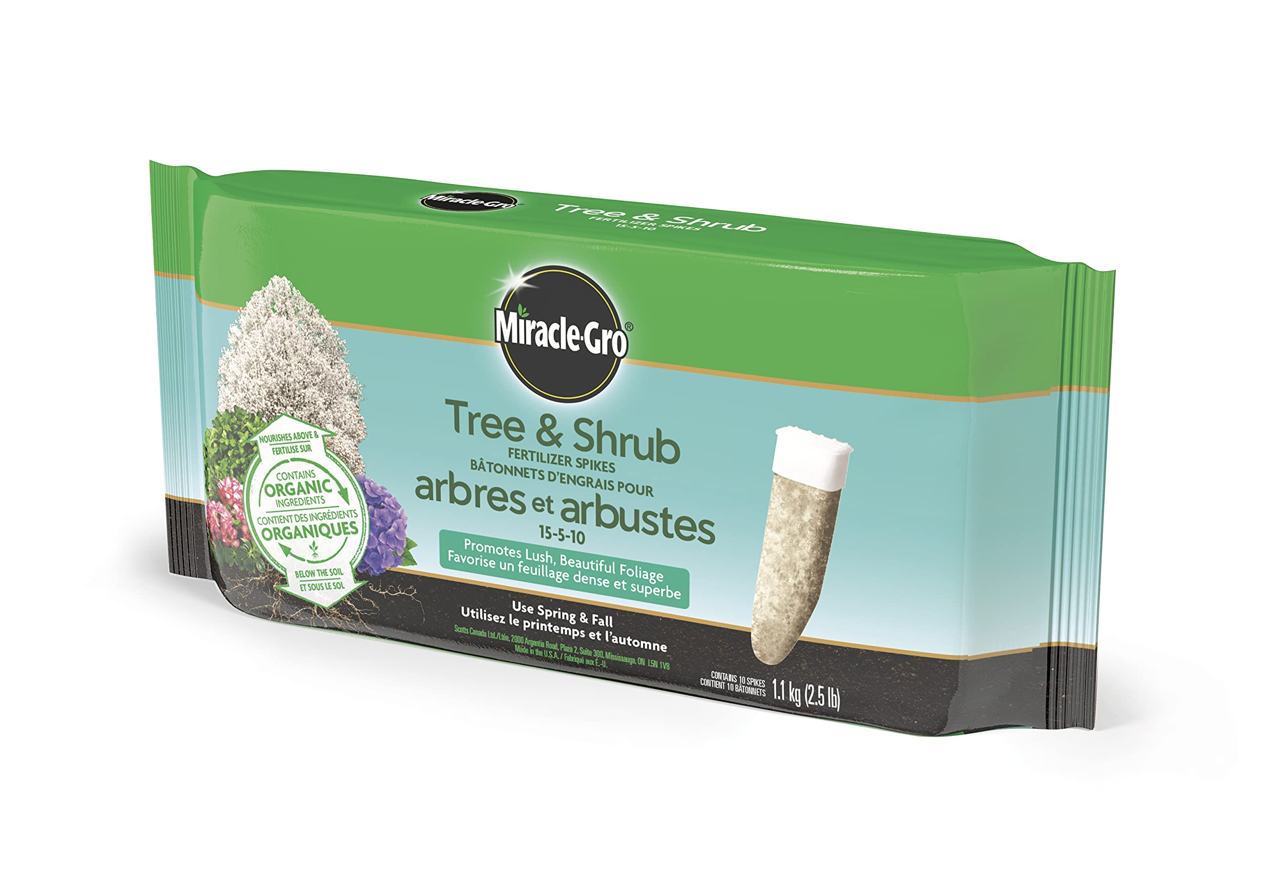 Miracle-Gro Tree & Shrub Plant Food Spikes 15-5-10, 10-Pack | Pre-Measured, Slow