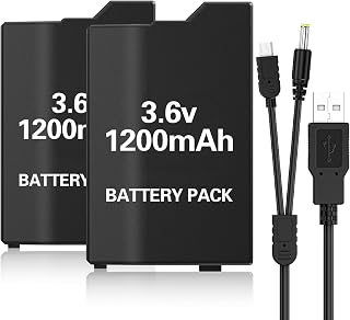 YEEKRNOW PSP Battery with Charging Cable for PSP 3000/2000 Series Console | 2Pcs 1200mAh Rechargeable Batteries Replacement for PSP-S110, PSP-2001, PSP-3001, PSP-3002, PSP-3004, PSP Slim Console