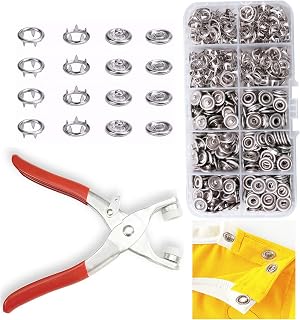 GTAAOY 9.5 mm Metal Snap Buttons with Snap Pliers, 100 Sets / 400 pcs | No‑Sew Silver Snap Button Kit with Fastener Pliers Press Tool for Fabric, Clothes, Bibs, Shirts, Crafts and DIY Projects