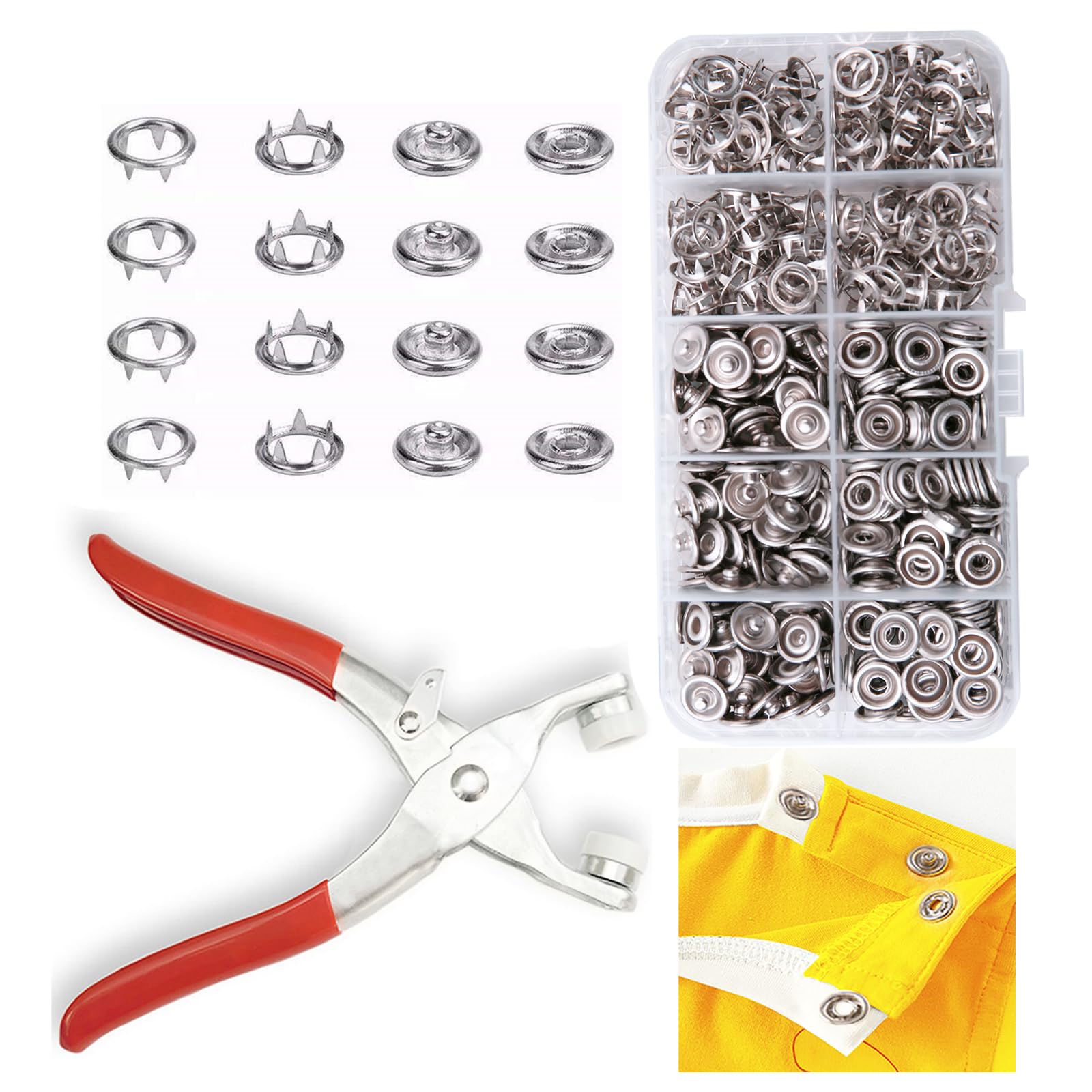 GTAAOY 9.5 mm Metal Snap Buttons with Snap Pliers, 100 Sets / 400 pcs | No‑Sew S
