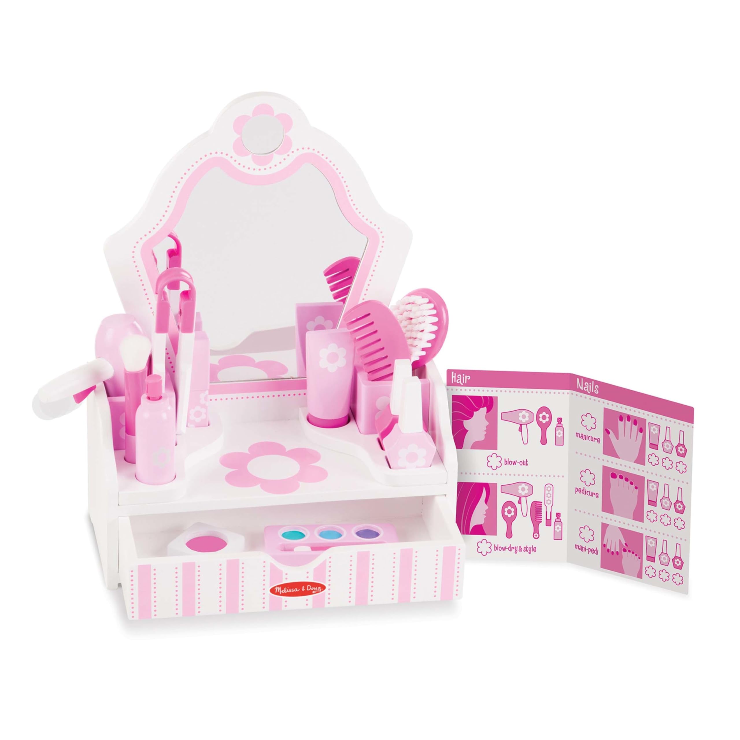 Melissa & Doug Wooden Beauty Salon Play Set, 18-Piece Vanity with Pretend Play T