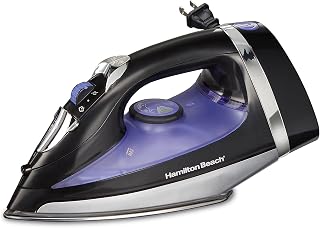 Hamilton Beach Steam Iron for Clothes With Versatile Steam Options | Durable Smooth Press Stainless Steel Soleplate | 1200 Watts, Heat-Up In Under 1 Minute | 8’ Retractable Cord | Black | 14214