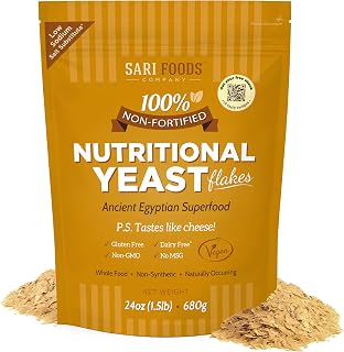 Sari Foods Nutritional Yeast Organic Flakes - 24oz - Non-Fortified Nutritional Yeast Superfood Protein - Gluten Free & Dairy Free Vegan Cheese Parmesan Substitute Vitamins B & 18