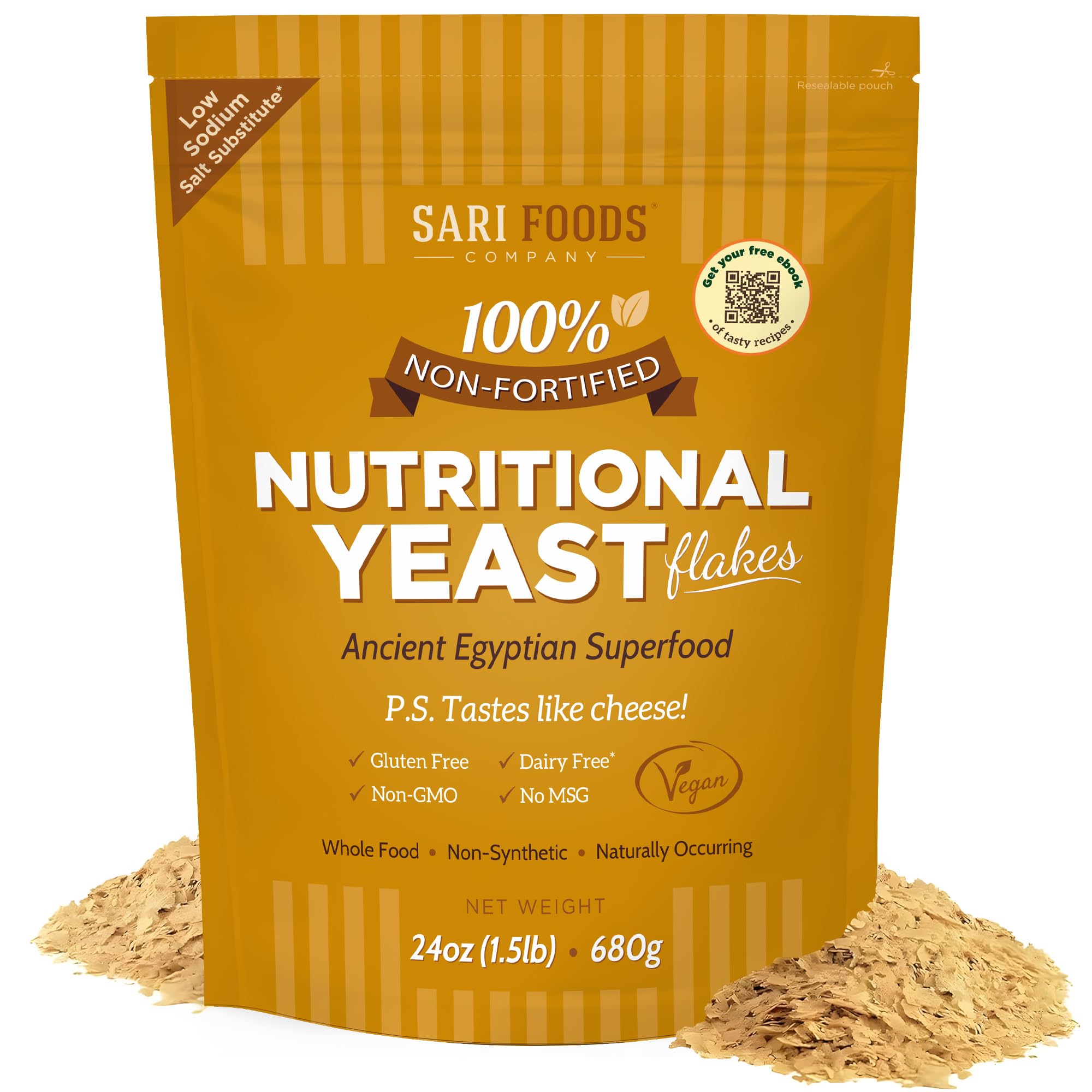 Sari Foods Nutritional Yeast Organic Flakes - 24oz - Non-Fortified Nutritional Y