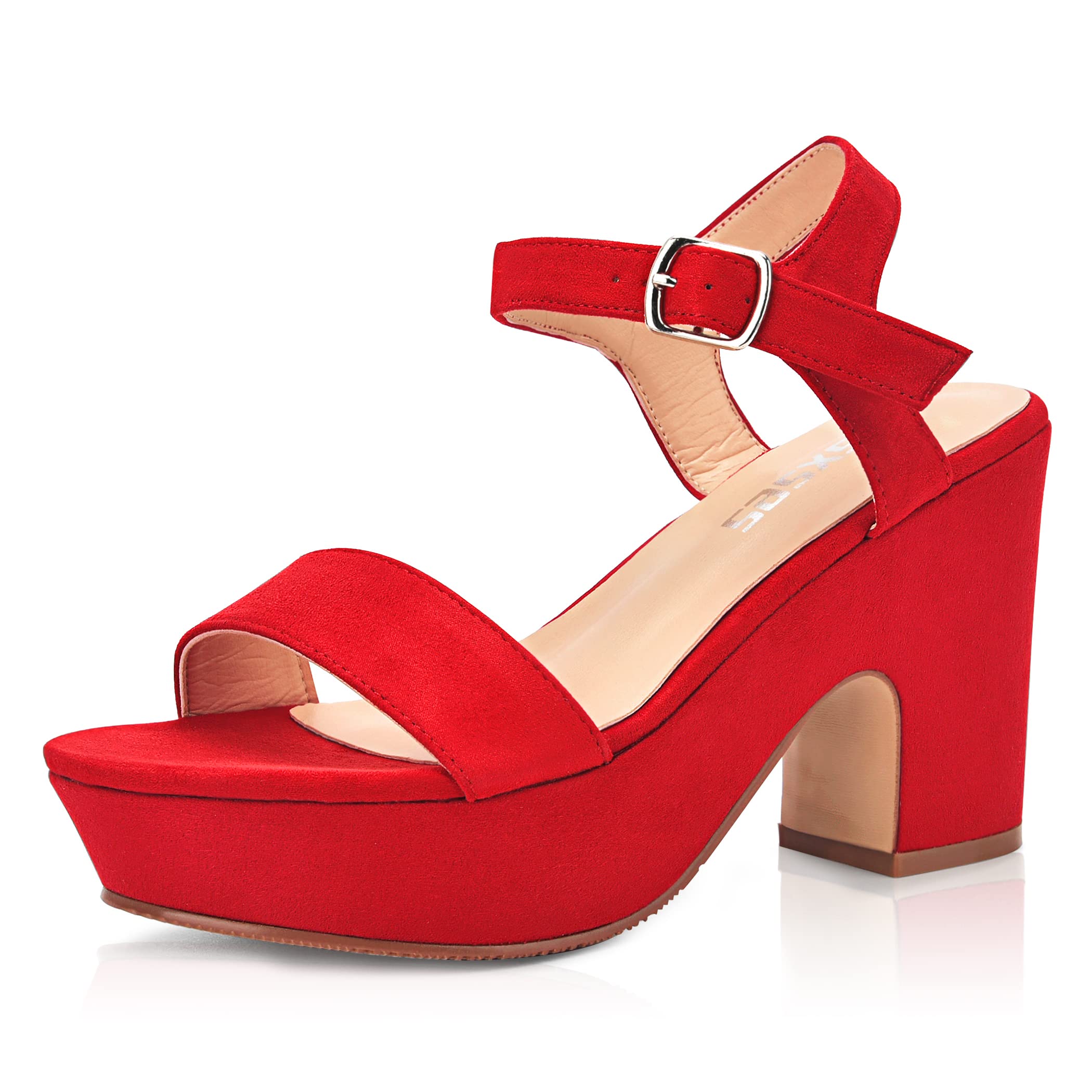 Sandalias de tacón de plataforma de ante para mujer, estilo peep toe de moda, ve
