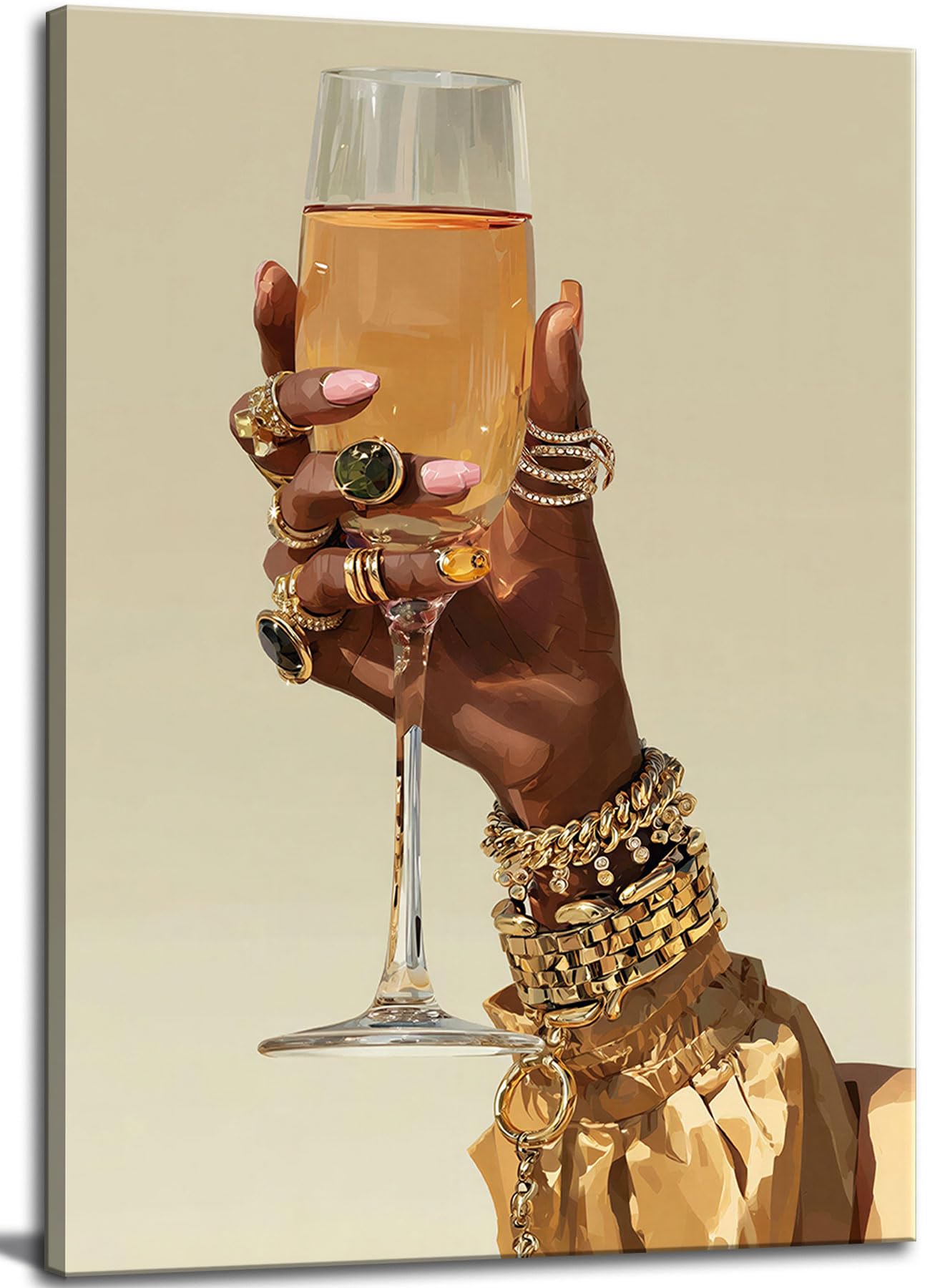 Black Woman Cocktail Canvas Wall Art Fashion Girl Martini Hand Painting Decor Pi