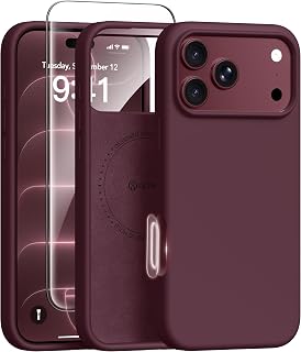 GONEZ for iPhone 18 Pro Case/17 Pro Case, Compatible with MagSafe | Burgundy, Screen Protector, Full Camera Protection, Premium Silicone Cover Shockproof Drop Protection Slim Phone Case