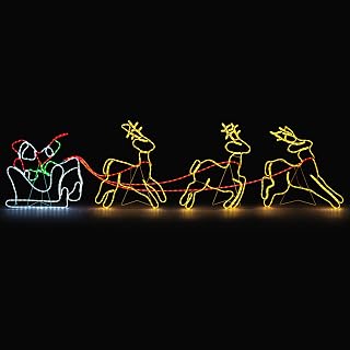 Christow Santa Sleigh & Reindeer Outdoor Christmas Light, 300cm | Rope Light Lawn Decoration, 264 Multi-Coloured LEDs, Flashing Reindeer Effect, Freestanding with Ground Stakes, Mains Powered