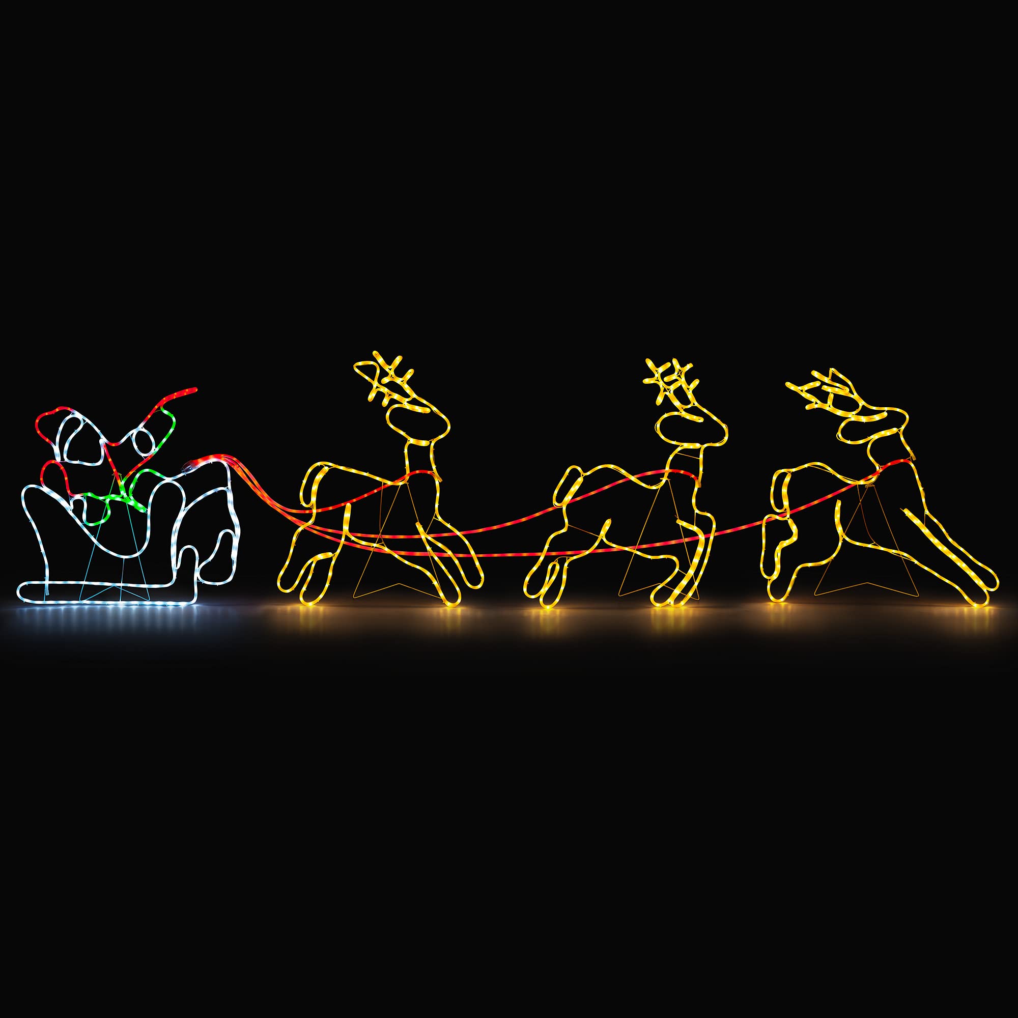 Christow Santa Sleigh & Reindeer Outdoor Christmas Light, 300cm | Rope Light Law
