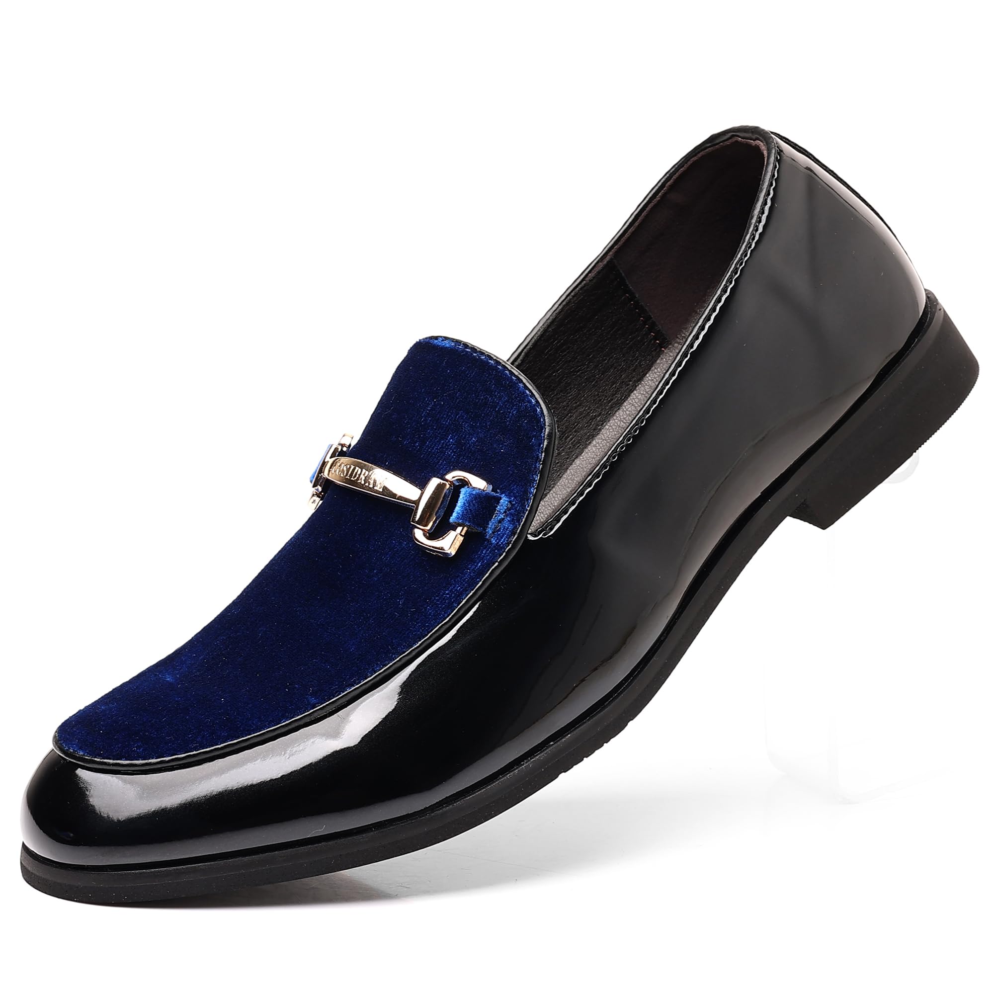 COSIDRAM Mocassini da uomo casual alla moda in velluto vernice classica fibbia o