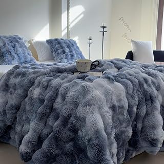 VERILADY Fluffy Blanket, Fluffy Blanket, Soft to the Touch, Fluffy, Fluffy, Cold Protection, Washable, Fashionable, Anti-Static, Prevents Shedding, Warm, Thick, Winter Use, 63.0 x 78.7 inches (160 x 200, Tie Dye Blue)
