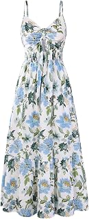 GRACE KARIN Women Maxi Maxi Dress Elastic Waist Spaghetti Straps V Neck Flare A-Line