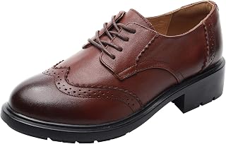 rismart Women's Round Toe Formal Dress Leather Low Lace Up Shoes