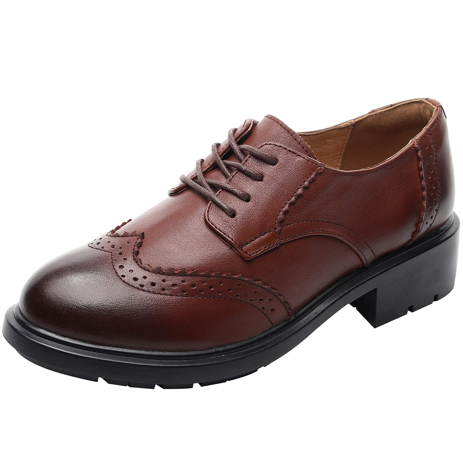 rismart Women's Round Toe Formal Dress Leather Low Lace Up Shoes
