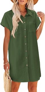 Zeagoo Summer Dresses for Women 2026 Cotton Button Short Sleeve Casual Dresses Mini Beach Dress