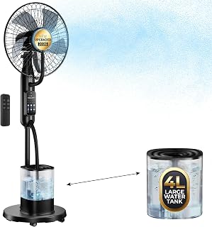 NovaMist Misting Fan, 2026 Upgraded 4L Large Water Tank Mister Cooling Fan, 5 Speeds 3 Modes Misting Standing Fan, Floor Fan with Remote for Home, Bedroom, Patio, Outdoor