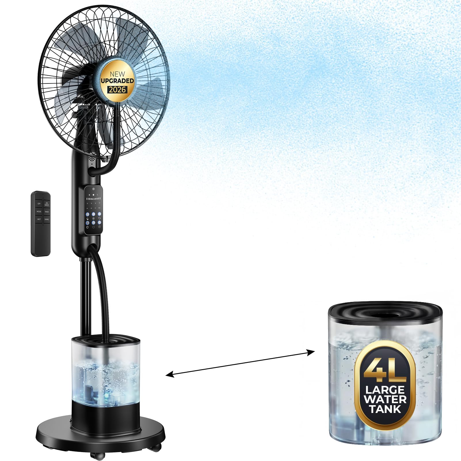 NovaMist Misting Fan, 2026 Upgraded 4L Large Water Tank Mister Cooling Fan, 5 Sp