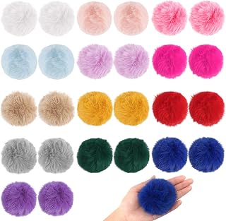 26Pcs Faux Fur Pom Poms for Hats 3.2 Inch Fluffy Pom Poms with Elastic Loop | 13 Colors Big Pom Poms DIY Crafts, Removable Knitting Accessories for Keychains Shoes Scarves Gloves Bags
