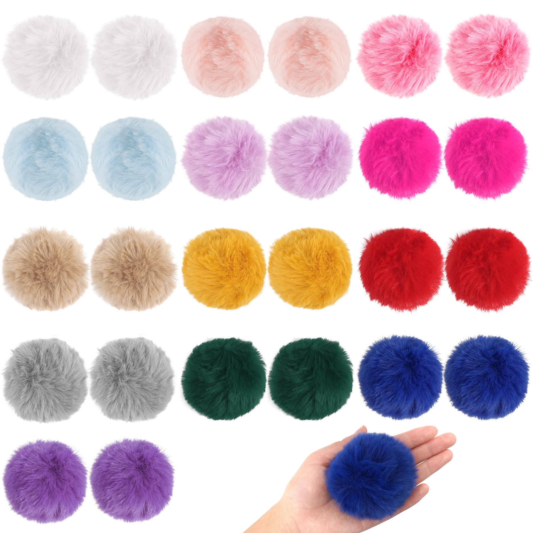 26Pcs Faux Fur Pom Poms for Hats 3.2 Inch Fluffy Pom Poms with Elastic Loop | 13