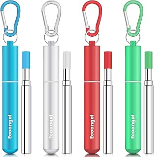 Ecoangel Cruise Ship Essentials, Reusable Metal Straws (4 Pack) | Collapsible Travel Drinking Straws with Cases, Stainless Steel Straws, Cruise Must Haves with Silicone tips for Gifts