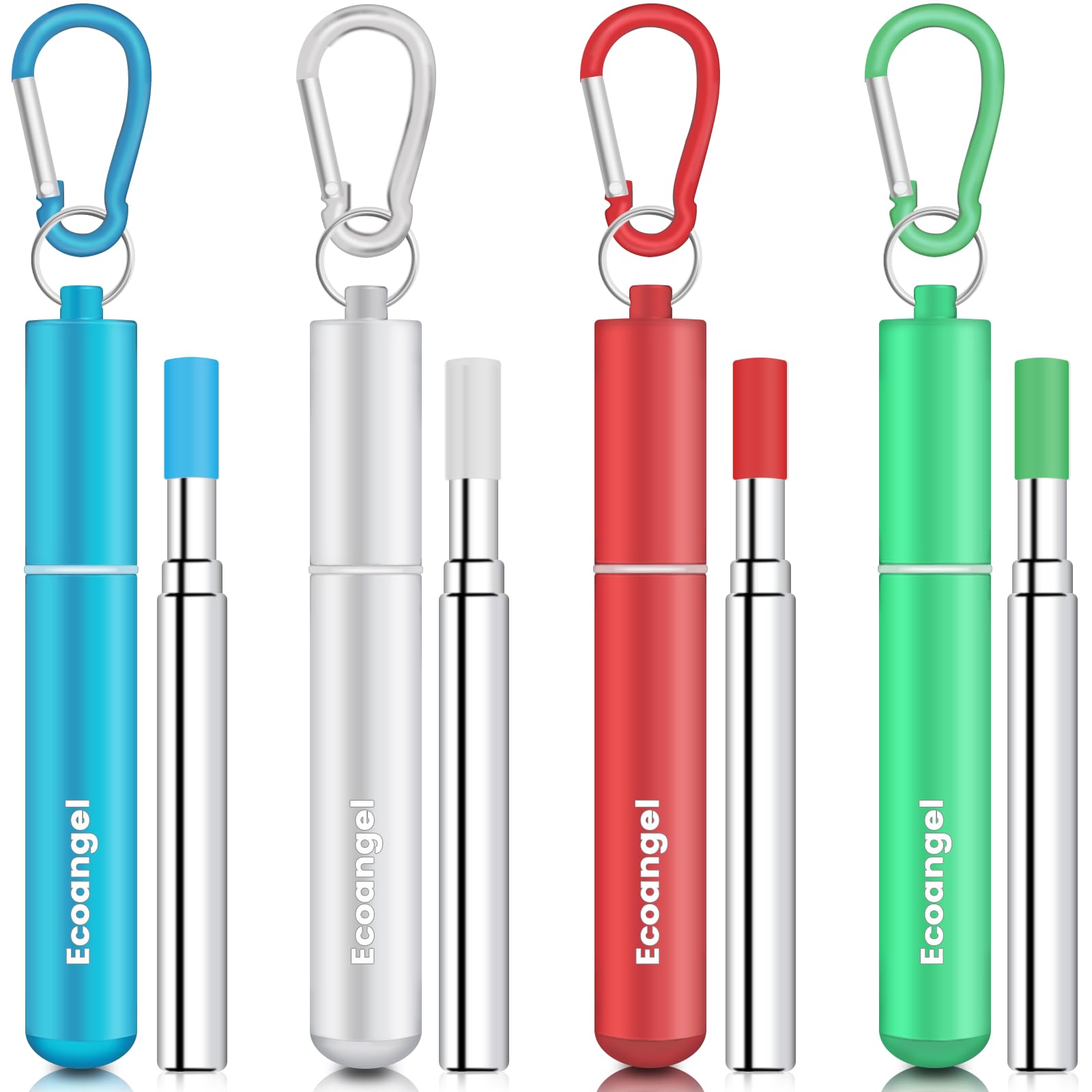 Ecoangel Cruise Ship Essentials, Reusable Metal Straws (4 Pack) | Collapsible Tr