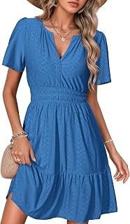Simplee Womens 2026 Summer Mini Dress Eyelet Short Sleeve Cocktail Short Dresses Cute A Line Sun Dress with Pockets