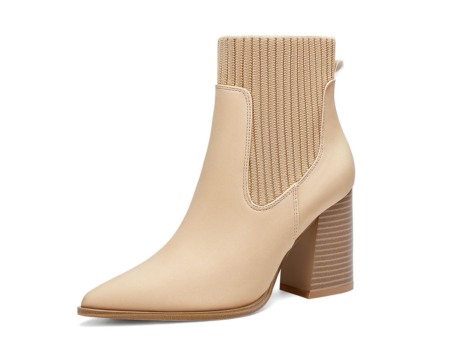 Coutgo Botines para mujer, con puntera puntiaguda, tacón alto, tejidos, estilo C