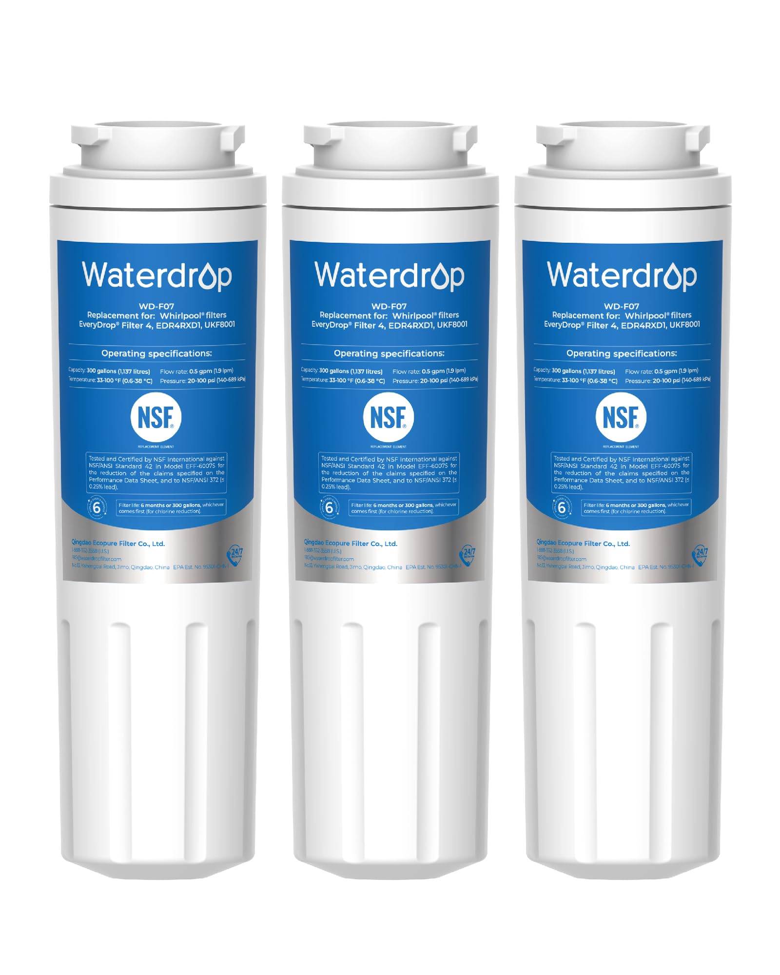 Waterdrop EDR4RXD1 Water Filter Replacement for EveryDrop® Filter 4, 3 Pack