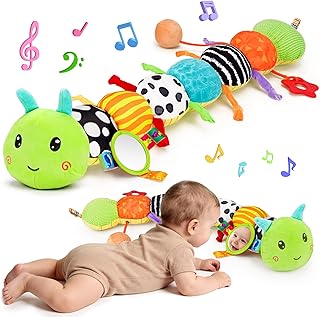 Baby Toys 0-6 Months Musical Stuffed Caterpillar Newborn Tummy Time Toys | Sensory Toys with Mirror Crinkle Rattle for Infants 0-3 3-6 2 3 4 5 6-12 Months Old Babies Boy Girl Shower Gifts Essentials