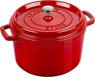 Staub Cast Iron Dutch Oven 5-qt Tall Cocotte, Made in France, Serves 5-6, Cherry