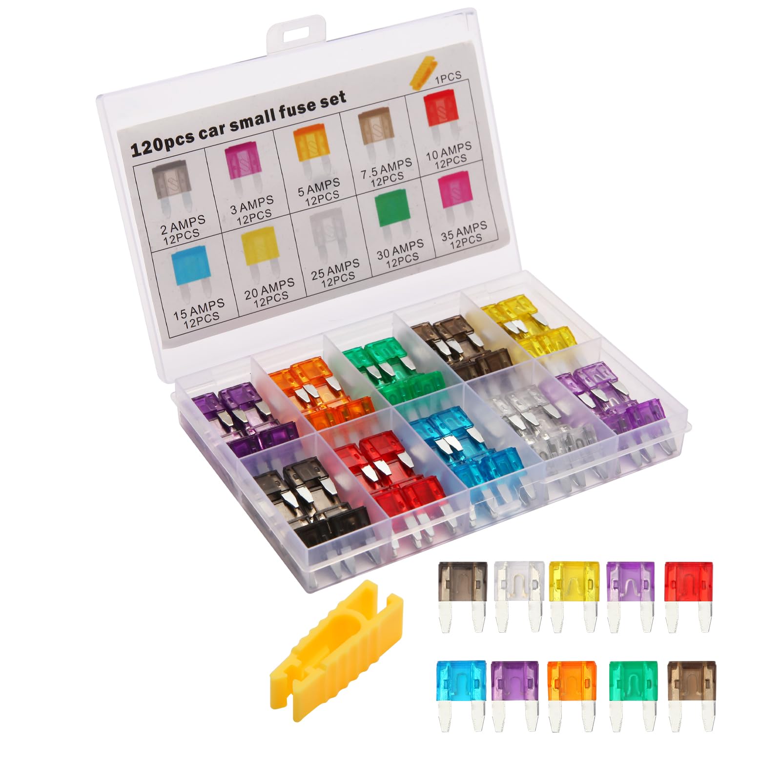 Liamner 120 Pieces Mini Fuse Kit, Car Fuse Assortment Kit, Mini Blade Fuses Auto