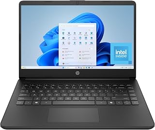 HP 14 inch Laptop, HD Display, Intel N150, 4 GB RAM, 128 GB UFS, Intel Graphics, Windows 11 Home, Includes a 1-Year Microsoft 365 Personal Subscription. Jet Black, 14-dq6199nr