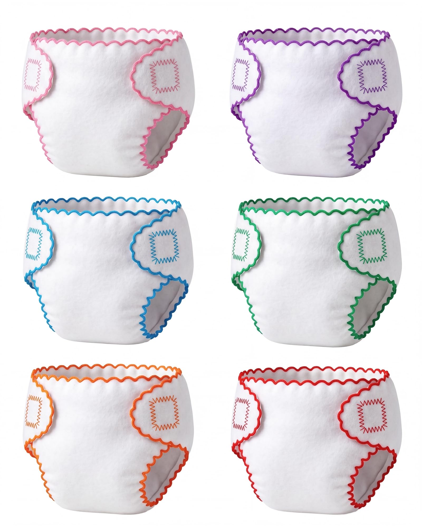 BABESIDE Baby Doll Diapers, 6 Reusable Diapers for 12-15 Inch Baby Dolls | Washa