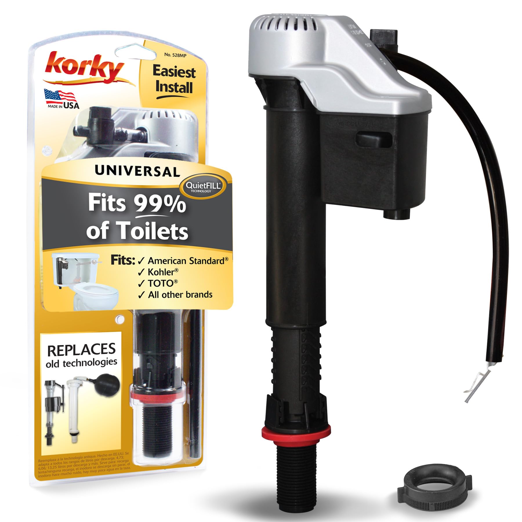 Korky QuietFILL Platinum Toilet Fill Valve - Universal Fits 99% of Toilets | Hel